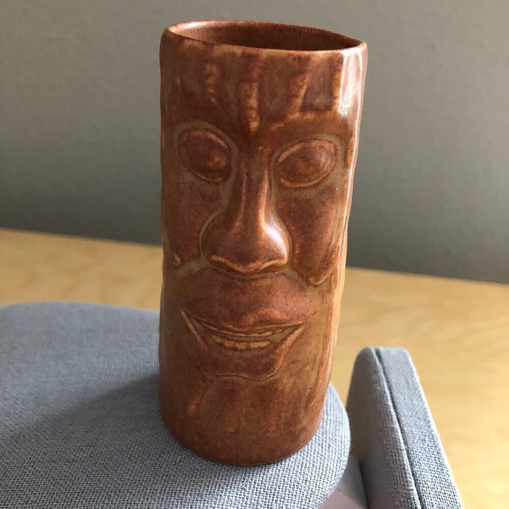 Chiki Tiki Brown Ceramic Tumbler Barware 4" T MCM Pencil Paintbrush Holder